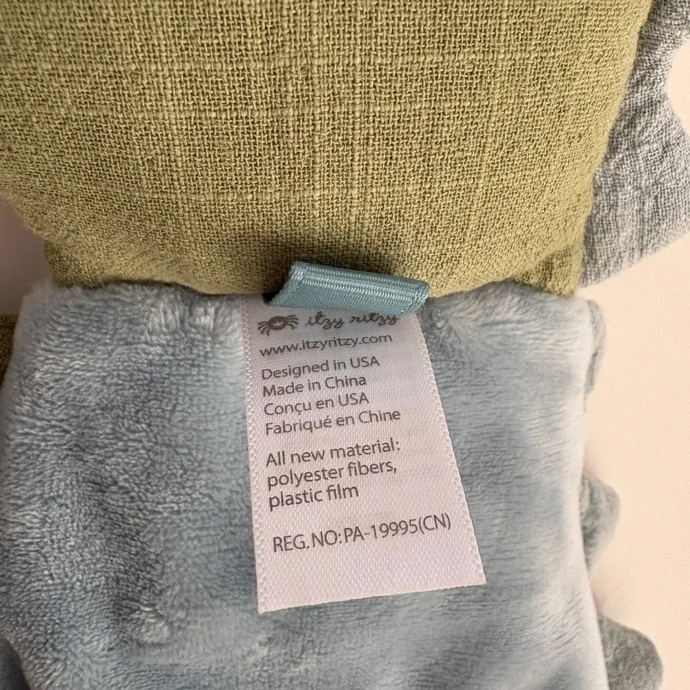 Itzy Ritzy Dino Muslin Lovey‎ Security Blanket with Silicone Teether Green Blue